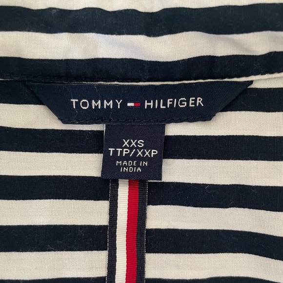 Tommy Hilfiger Striped Button-Front Shirt Dress w/ Green Pleated Skirt XXS - Picture 3 of 8